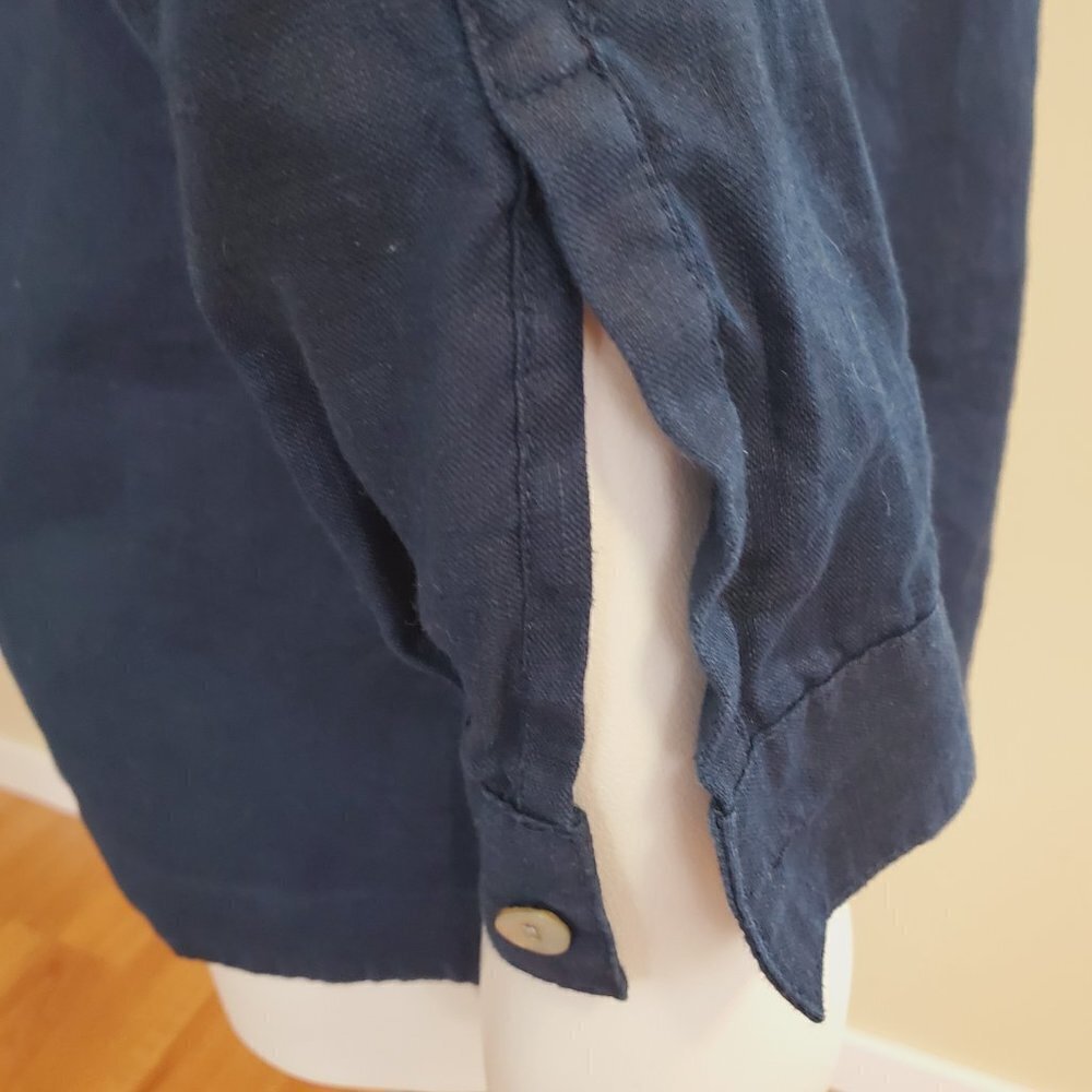J. Jill Love Linen Button Down Side Tie Tunic Top Dark Navy Blue womens Sz XS - Picture 5 of 13